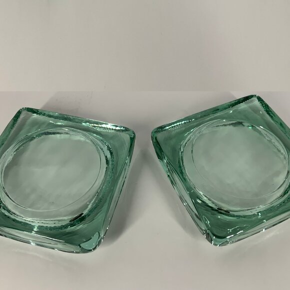 Pair Fire And Light Recycled Art Glass, Footed Candle Holder, Wine Caddy Ashtray - Picture 1 of 8